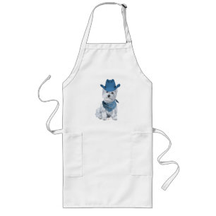 Westie Cowboy in Blue Long Apron