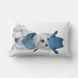 Westie Cowboy in Blue Lumbar Cushion