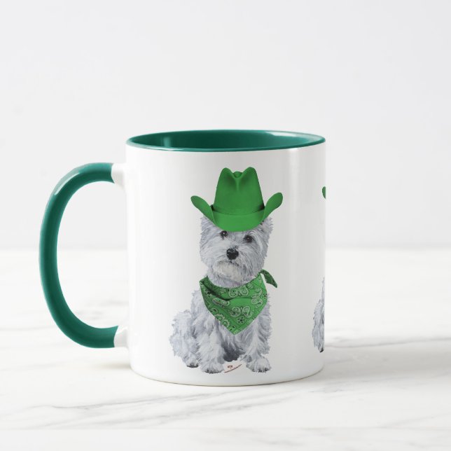 Westie Cowboy in Green Mug (Left)