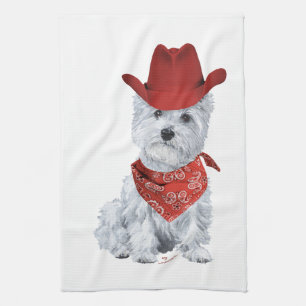 Westie Cowboy in Red Tea Towel
