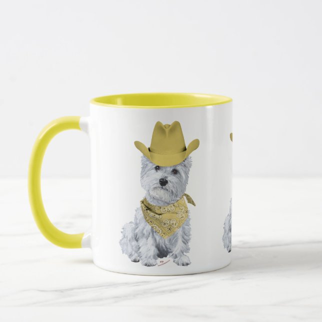 Westie Cowboy in Yellow Mug (Left)