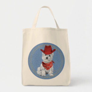 Westie Cowboy on Denim Tote Bag