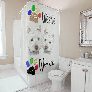 Westie Dog Art and Paws Shower Curtain