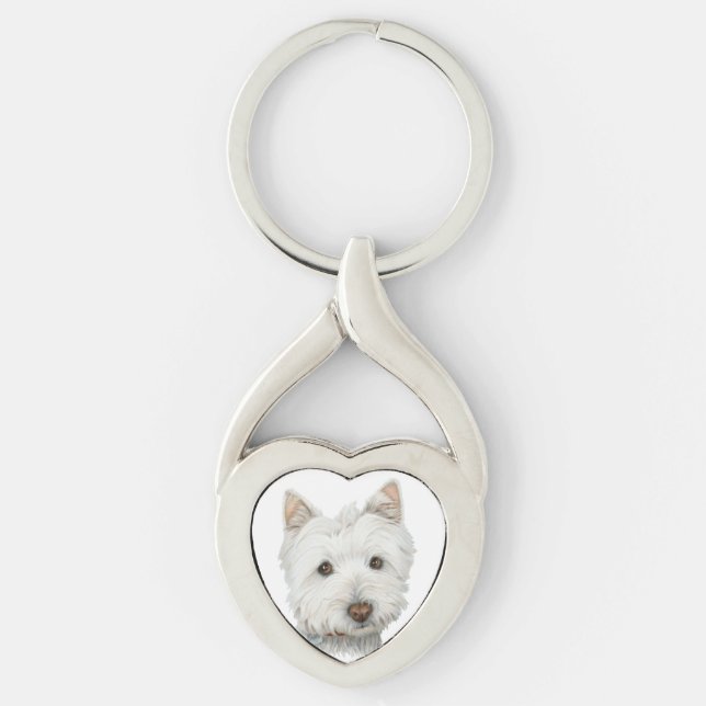 Westie Dog Art Twisted Metal Key Chain (Front)