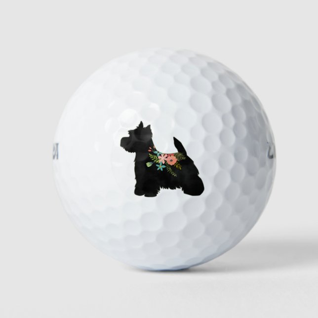 Westie Dog Breed Boho Floral Silhouette Golf Balls (Front)