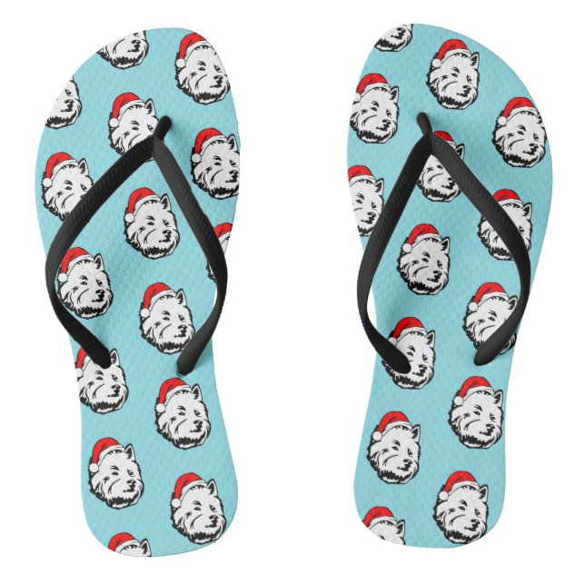 Westie Dog Christmas Santa Hat Thongs (Footbed)