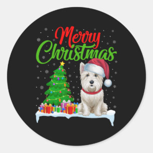 Westie Dog Christmas Tree Lights Funny Xmas Westie Classic Round Sticker