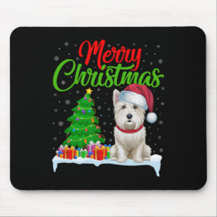 Westie Dog Christmas Tree Lights Funny Xmas Westie Mouse Pad