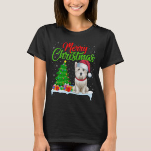 Westie Dog Christmas Tree Lights Funny Xmas Westie T-Shirt