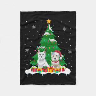 Westie Dog Christmas Tree Lights Santa Reindeer Xm Fleece Blanket