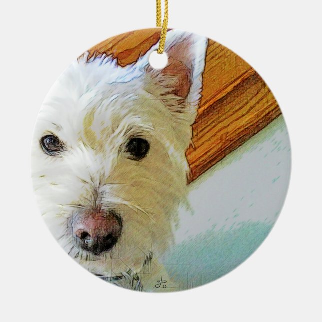 Westie Dog Face, Looking at You Ceramic Tree Decoration (Front)