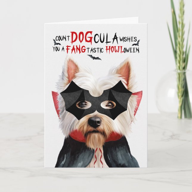 Westie Dog Funny Count DOGcula Halloween Holiday Card (Front)