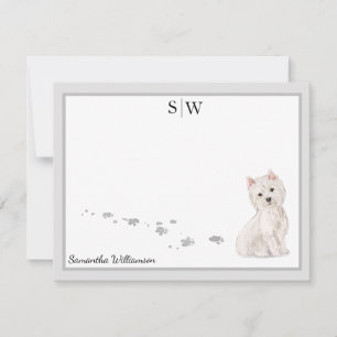 Westie Dog Gray Border Monogram Personalized Card