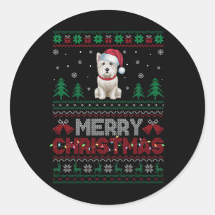 Westie Dog Lovers Santa Hat Christmas Tree Lights Classic Round Sticker