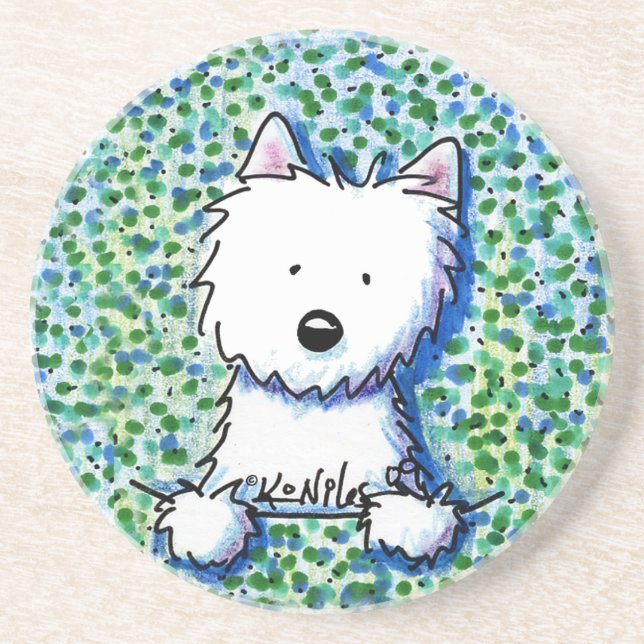 Westie Dog on Pointillism Coaster (Front)