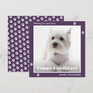 Westie Dog Photo Paw Prints Purple Holiday Card