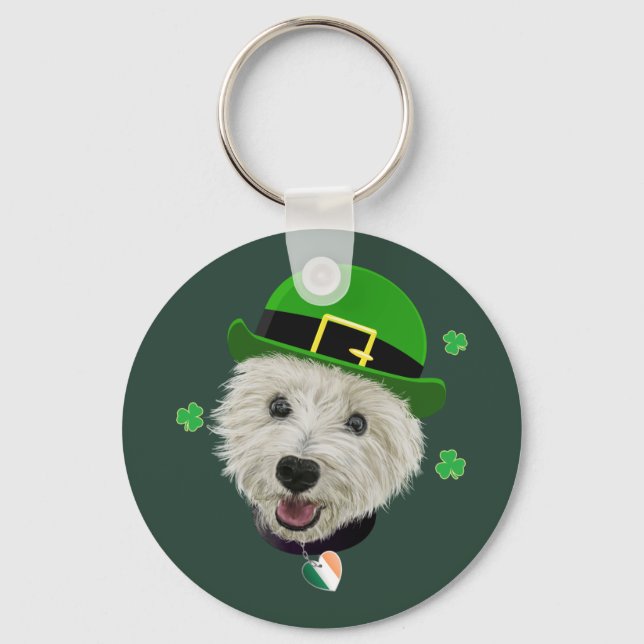 Westie Dog Saint Patrick's Day Irish Flag Key Ring (Front)