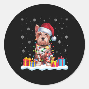 Westie Dog Santa Hat Christmas Tree Light Xmas Paj Classic Round Sticker