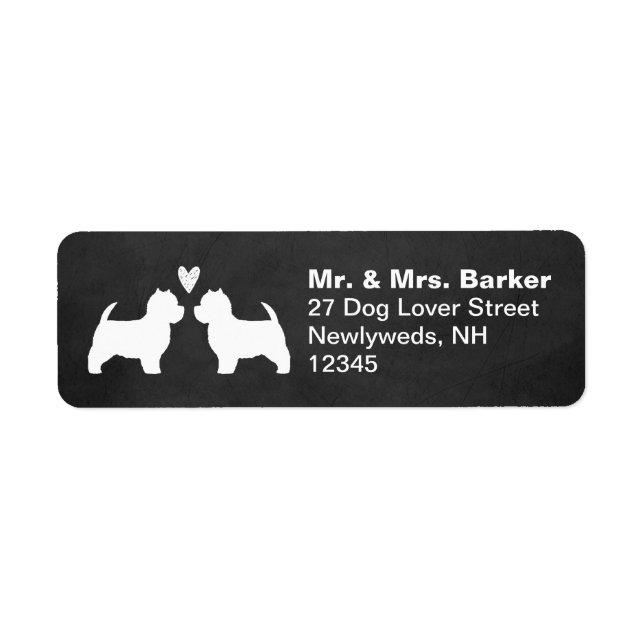 Westie Dog Silhouettes with Heart Return Address Label (Front)