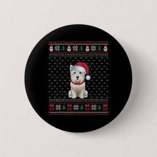 Westie Dog Wearing Santa Hat Ugly Xmas Dog Lovers  6 Cm Round Badge