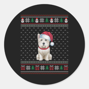 Westie Dog Wearing Santa Hat Ugly Xmas Dog Lovers Classic Round Sticker