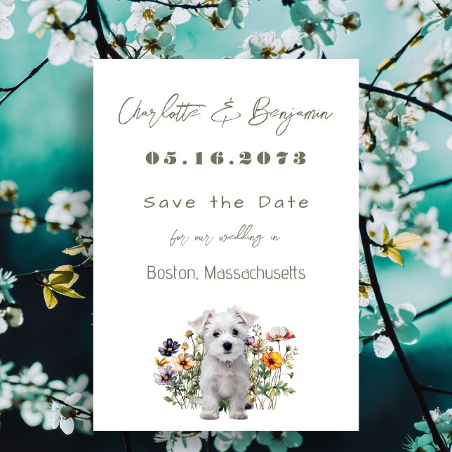 Westie Dog Wildflowers Wedding Save the Date (Creator Uploaded)