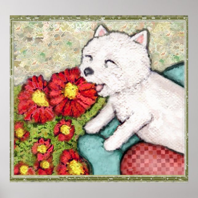 Westie Dog With Flowers Poster (Front)
