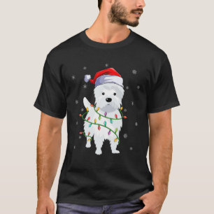 Westie Dog Xmas Lighting Matching Santa Hat Westie T-Shirt