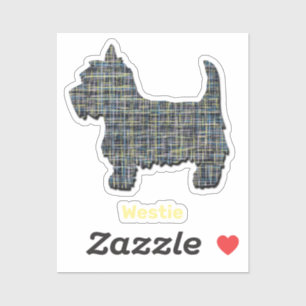 Westie Dog Yellow & Blue Grid Lines Sticker