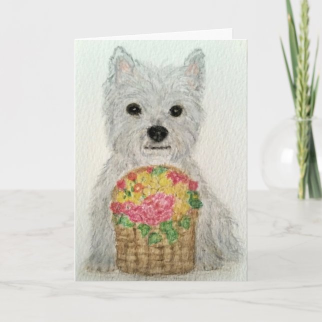 Westie flowers watercolour birthday mother's day card (Front)