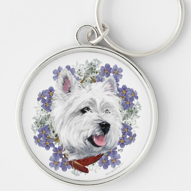 Westie Forget Me Not Key Ring (Front)