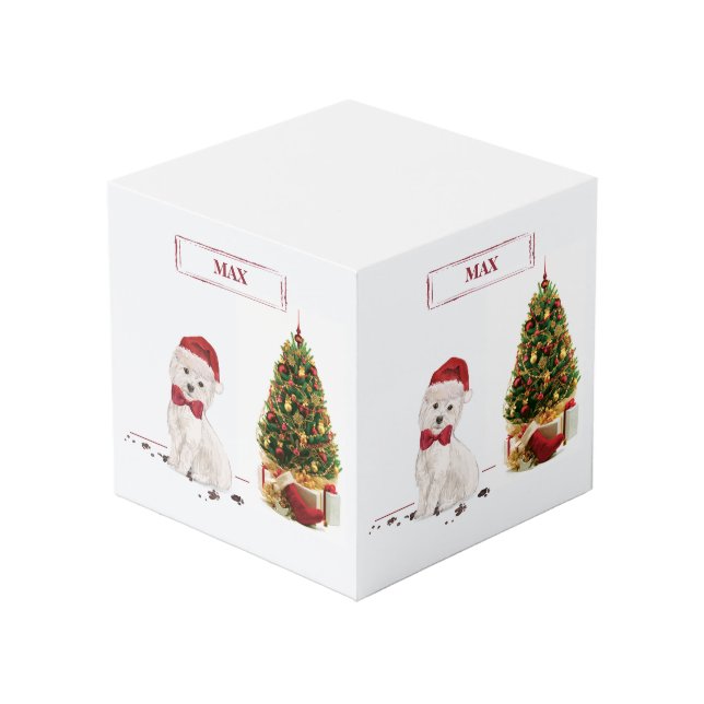Westie Funny Christmas Dog with Tree Cube (Front Angled)