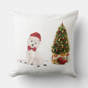 Westie Funny Christmas Dog with Tree Cushion