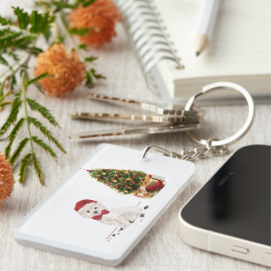 Westie Funny Christmas Dog with Tree Key Ring