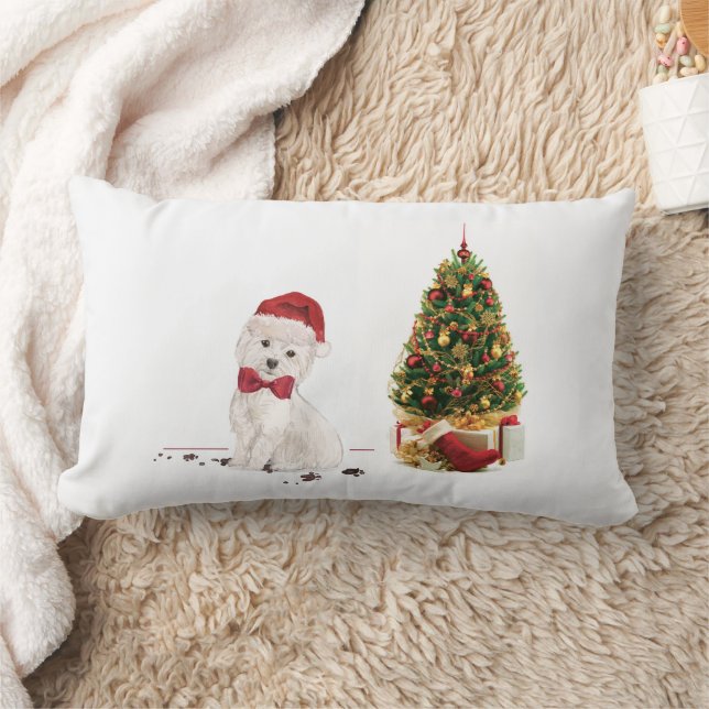 Westie Funny Christmas Dog with Tree Lumbar Cushion (Blanket)