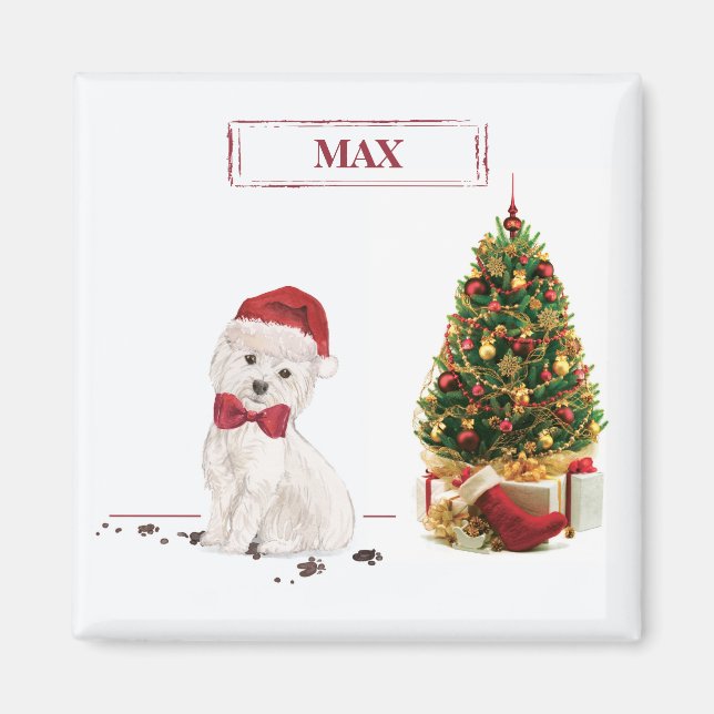 Westie Funny Christmas Dog with Tree Magnet (Front)