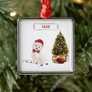 Westie Funny Christmas Dog with Tree Metal Ornament