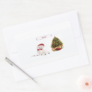 Westie Funny Christmas Dog with Tree Rectangular Sticker