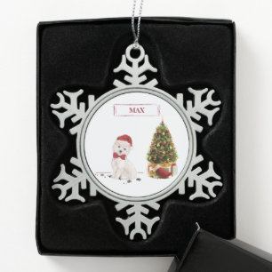 Westie Funny Christmas Dog with Tree Snowflake Pewter Christmas Ornament