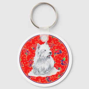 Westie Here Comes Santa Claus Key Ring