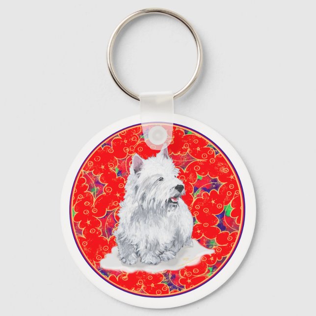 Westie Here Comes Santa Claus Key Ring (Front)
