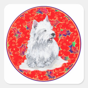 Westie Here Comes Santa Claus Square Sticker