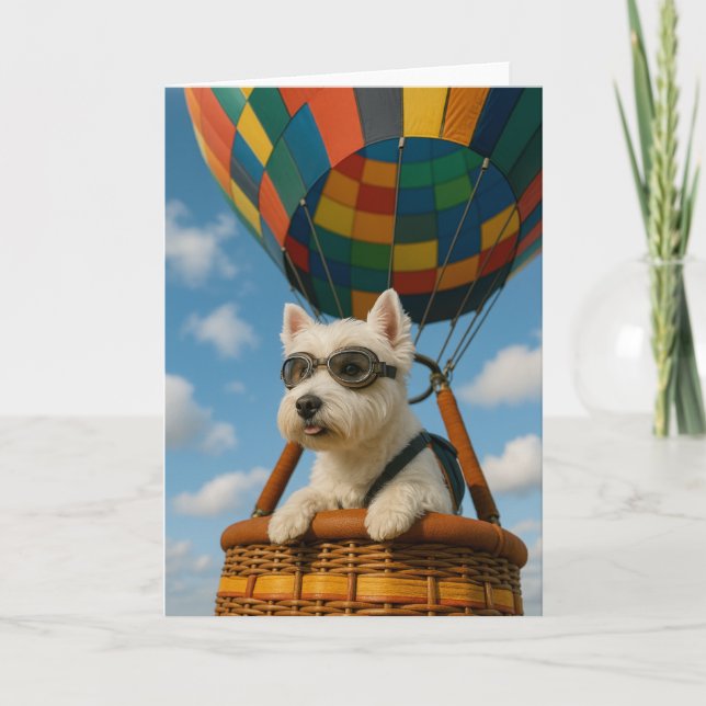 Westie Hot Air Balloon Greeting Card - Blank (Front)