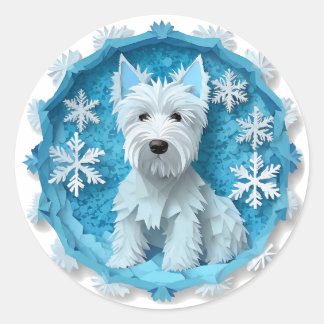 Westie in a Snowflake Circle Classic Round Sticker