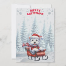 Westie in Sled Merry Christmas Card