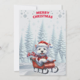 Westie in Sled Merry Christmas Card