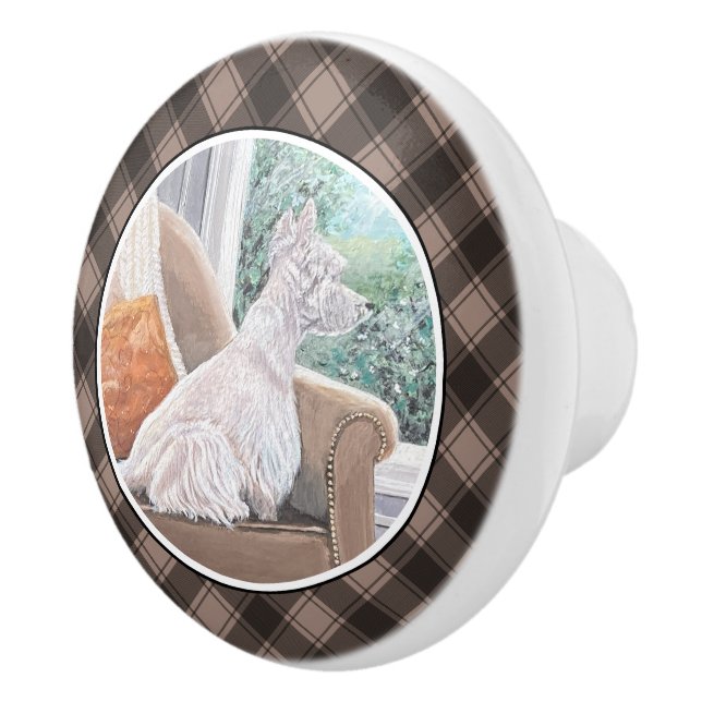 Westie Looking Out a Window Ceramic Knob (Right)