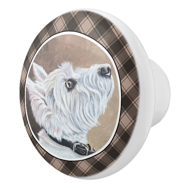 Westie Looking Up Profile B Ceramic Knob (Right)