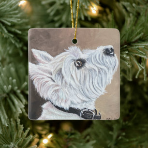 Westie Looking Up Profile B Ceramic Ornament