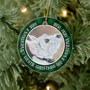 Westie Looking Up Profile B Ceramic Ornament